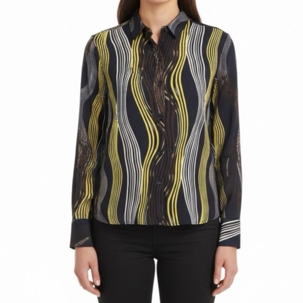 Féraud Womens Multicolor Polyester Long-Sleeve Button-Up Shirt Abstract Pattern